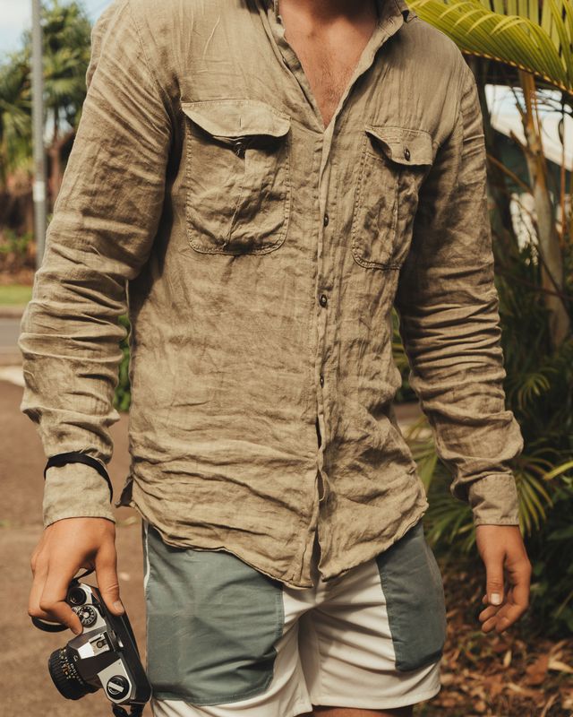 Safari Linen Shirt Mens Faded Navy